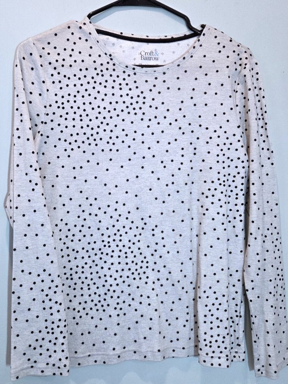 Croft & Barrow Gray & Black Polka Dot Long Sleeve T-Shirt Size PS